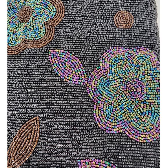 Black and Iridescent Beaded Floral Shoulder Bag - Picture 7 of 10